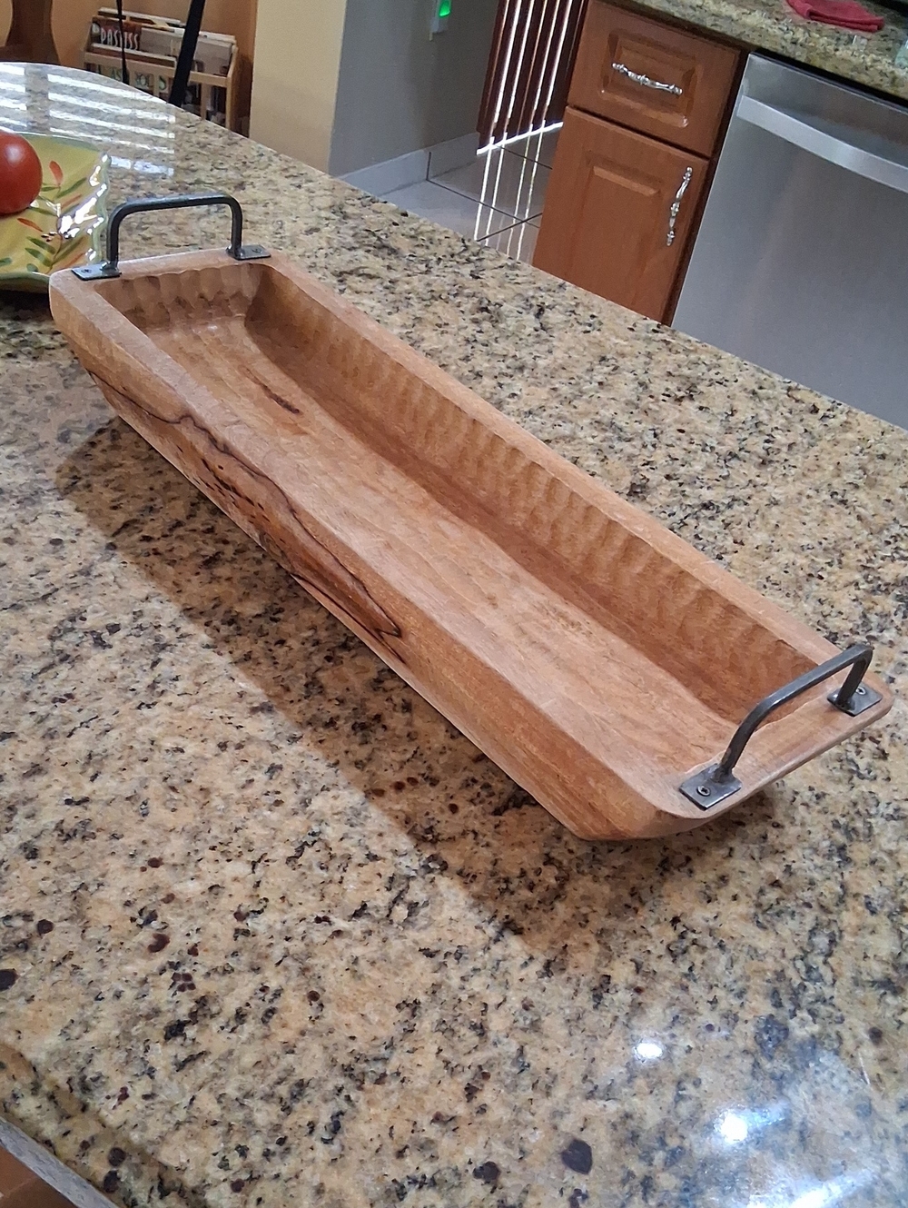 Wood Dough Bowl Tray with Metal Handles - Natural Brown. Perfect for any Holiday